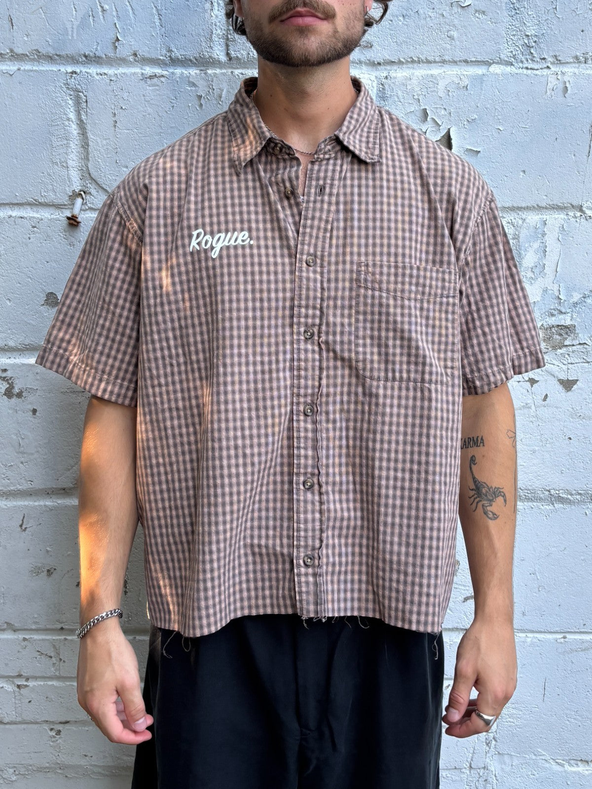 Vintage Roguehaus Plaid Cropped Button Up Shirt