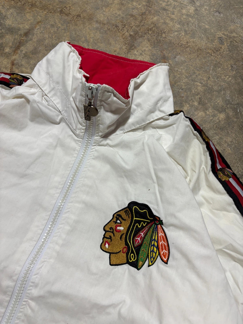 Vintage 1990s Chicago Blackhawks Jacket / Pro Player Zip Up / NHL Hockey / White