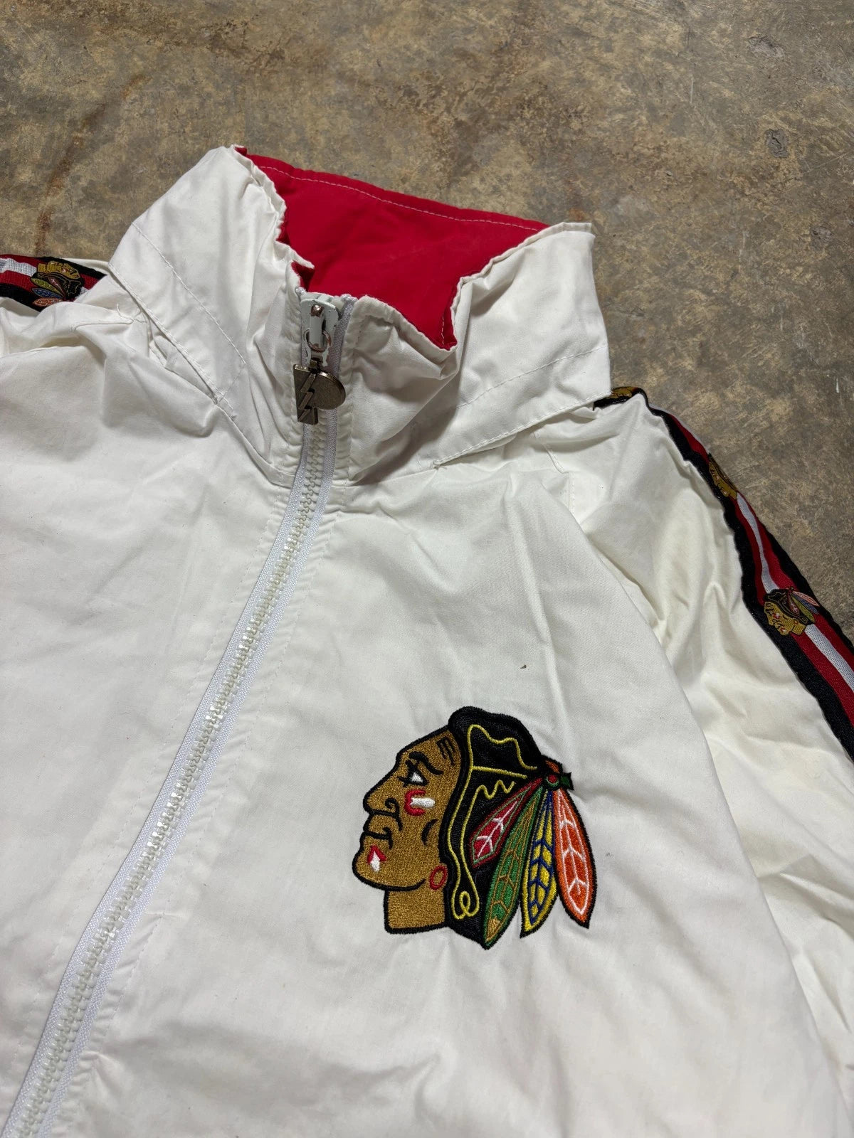 Vintage 1990s Chicago Blackhawks Jacket / Pro Player Zip Up / NHL Hockey / White