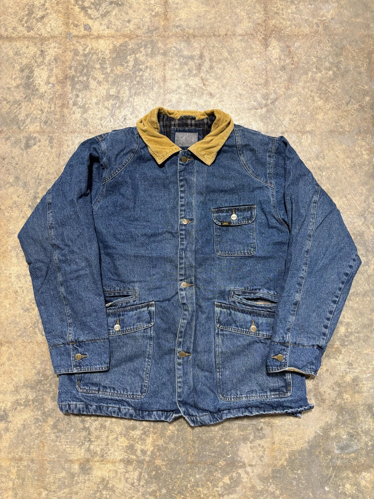 Vintage Lee Denim Workwear Chore Jacket / Button Up Coat / Denim Blue / Size XL