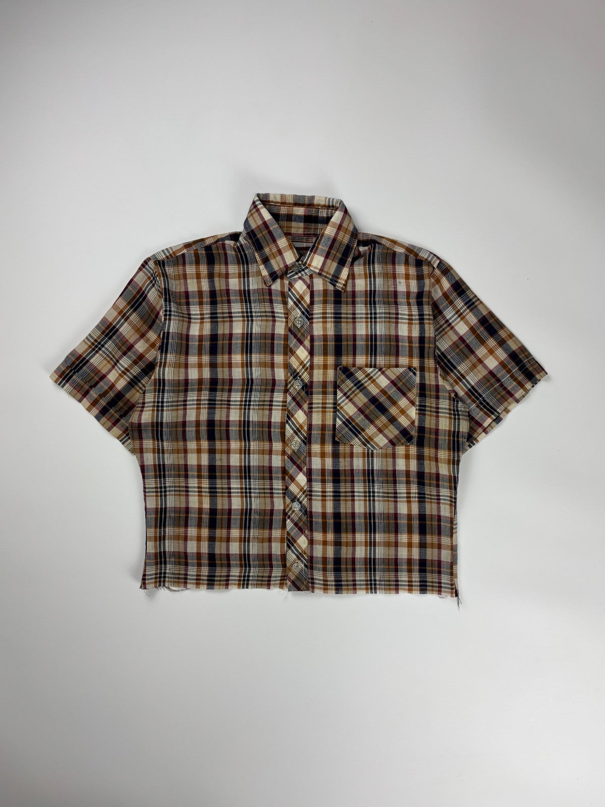 Vintage Plaid Cropped Button Up Shirt