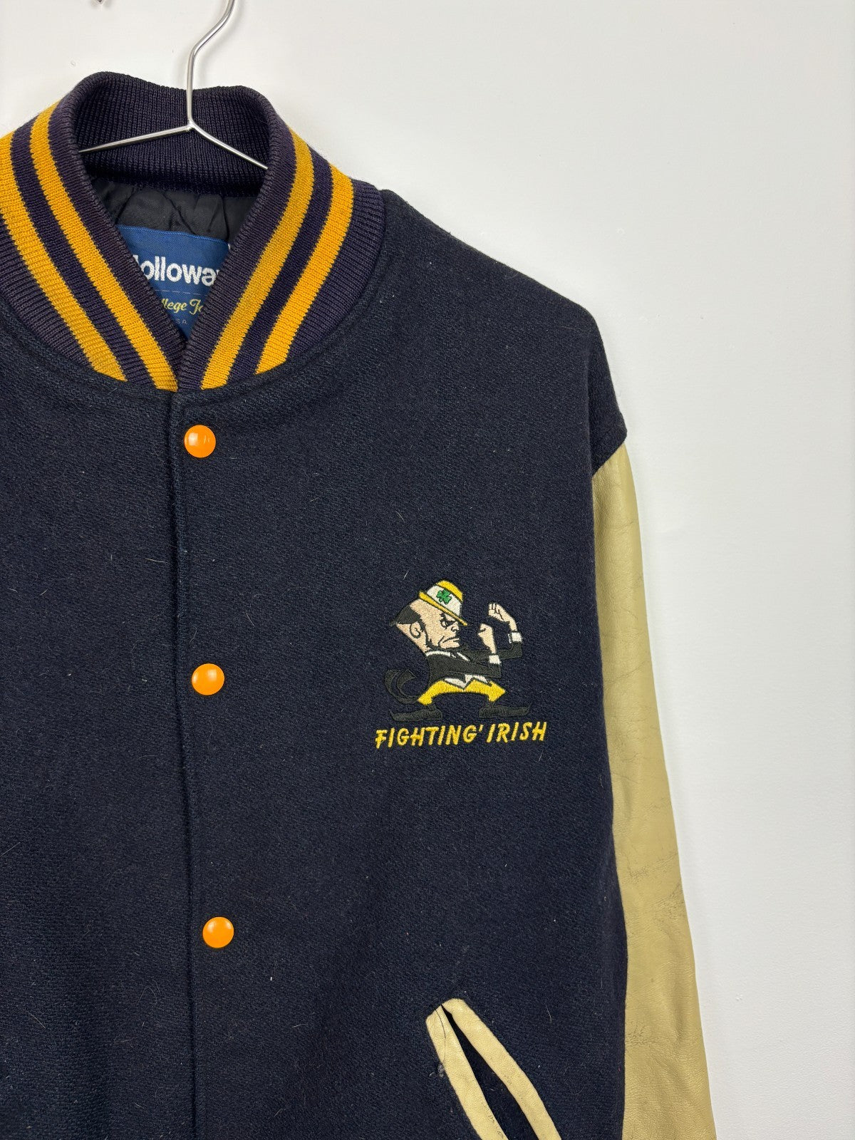 1990s Vintage Notre Dame Wool & Leather Varsity Jacket