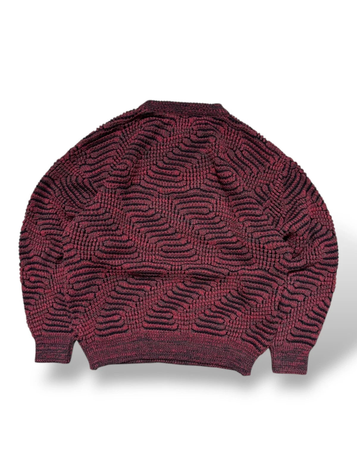 Vintage 1990s Red Knit Sweater - Large - 3D Pattern
