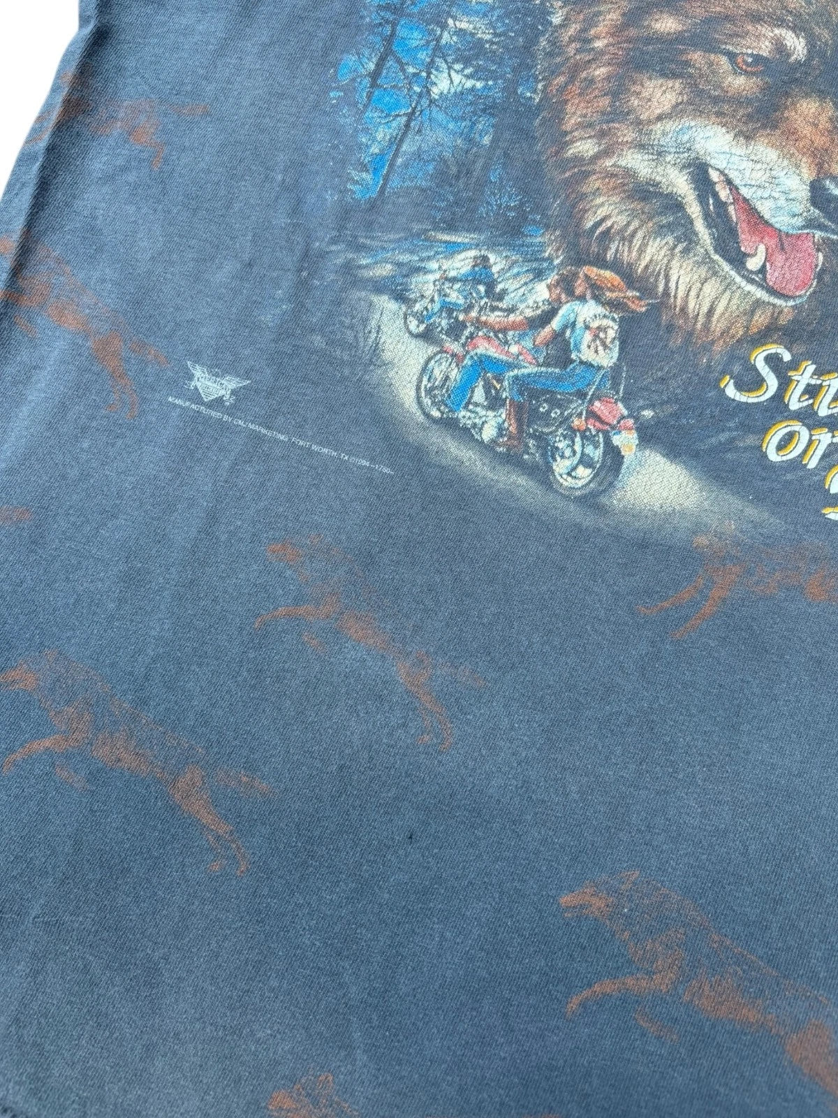 Vintage 1990s 3D Emblem Wolf Chopped T Shirt - Sturgis Tee - Large - Black