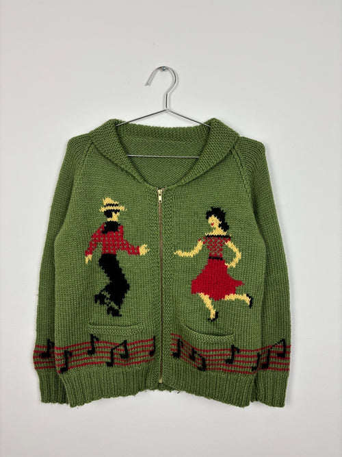 1960s Vintage Dancing Hand Knit Sweater