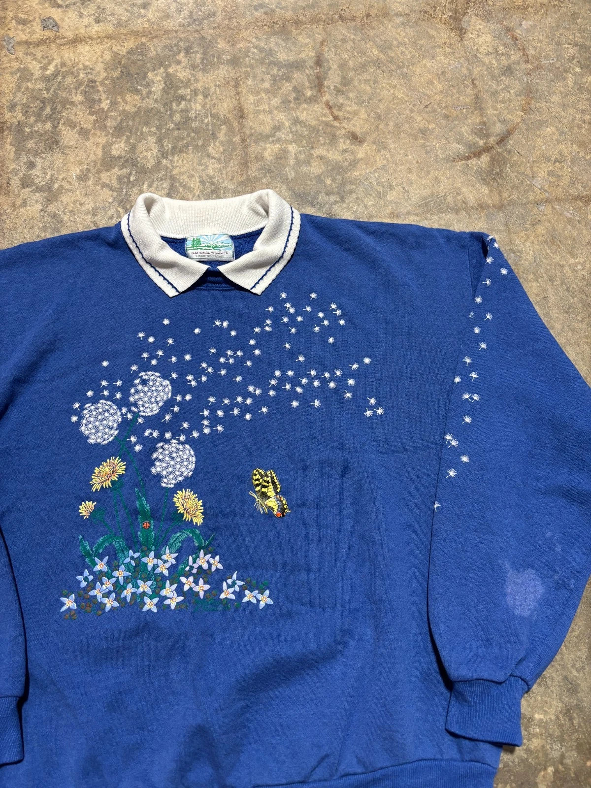 Vintage 1990s Flowers Sweatshirt - Dandelion Graphic Sweater - Size Medium Blue