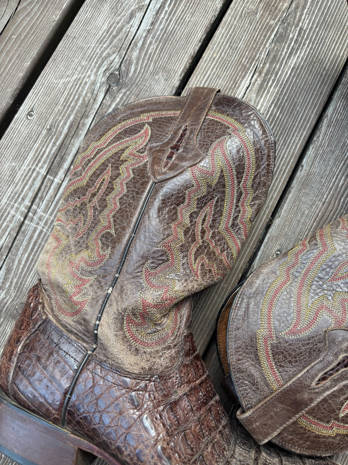 Lucchese Crocodile Caiman Tail Square Toe Cowboy Boots