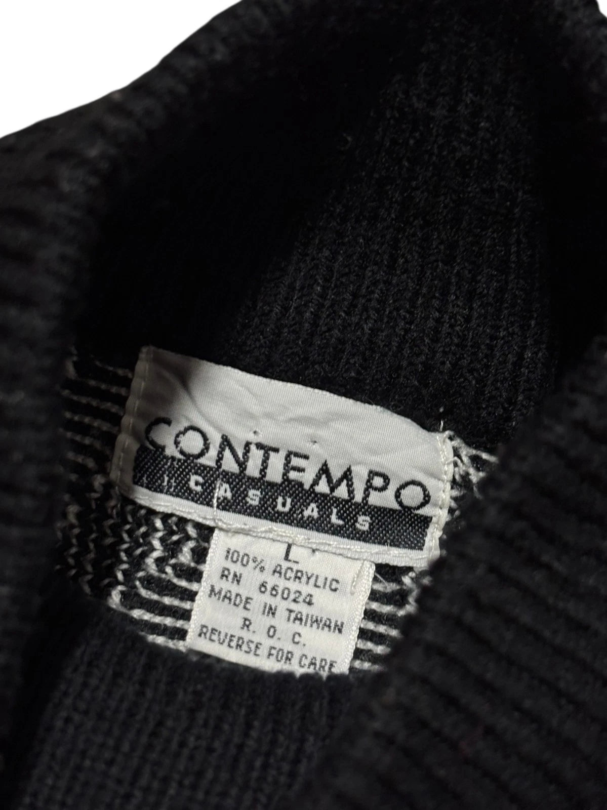 Vintage 1980s Cropped Neon Abstract Knit Sweater - Large - Multi Color