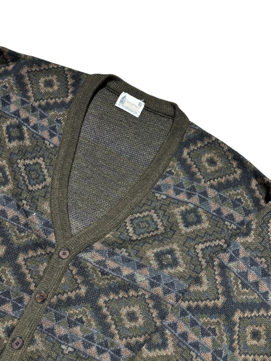 Vintage 1990s London Fog Cardigan Sweater - XL - Earth Tone Abstract Pattern