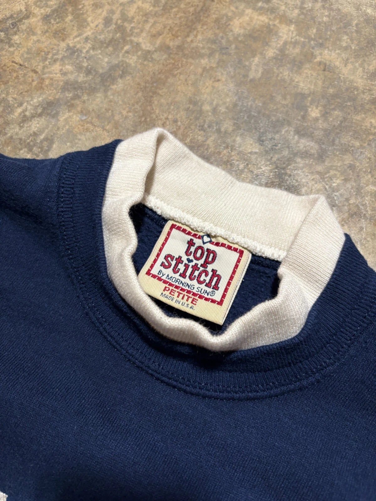 Vintage Flowers Sweatshirt - Mock Neck - Size Small - Navy Blue