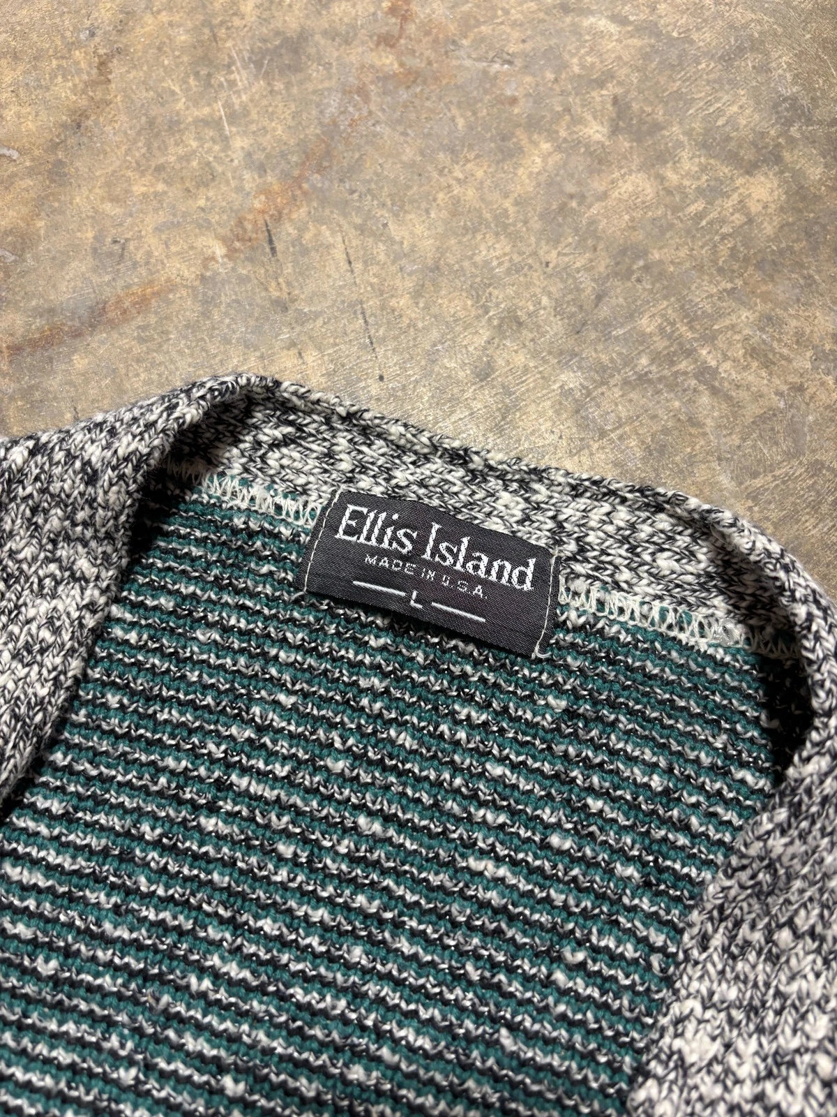 Vintage 1990s Knit Cardigan Sweater / Size Large / Gray & Turquoise / Button Up