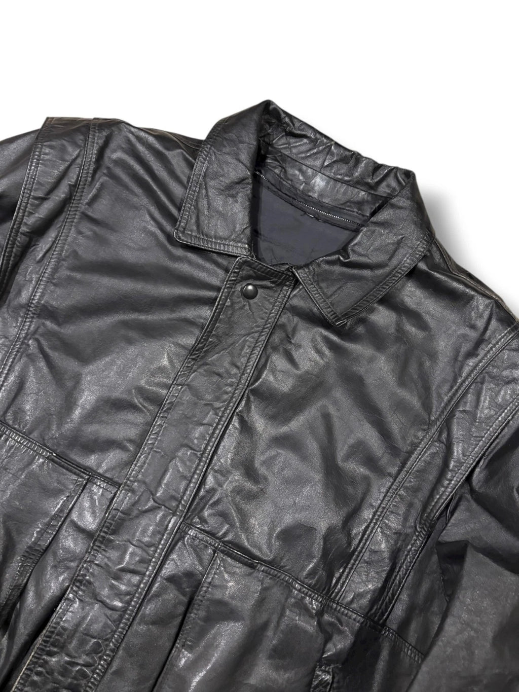 Vintage 1990s Black Leather Jacket - Large - Boulevard Club Bomber Coat