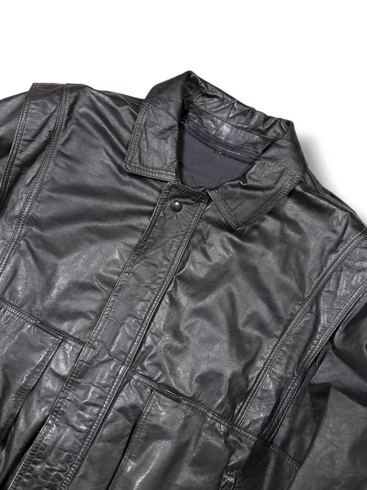 Vintage 1990s Black Leather Jacket - Large - Boulevard Club Bomber Coat