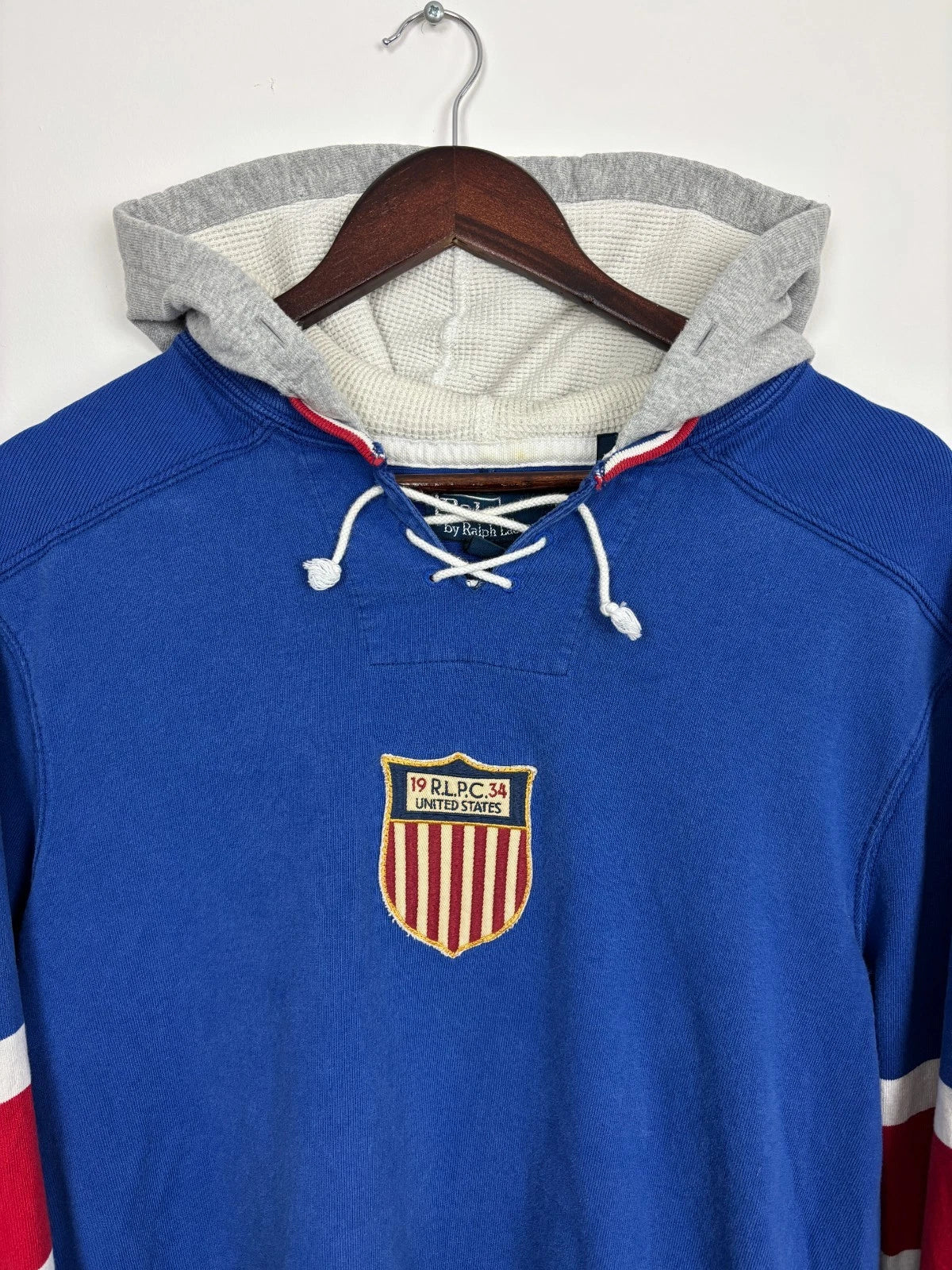 Vintage 1990s Polo Ralph Lauren Hoodie - Large - Blue United States Sweatshirt