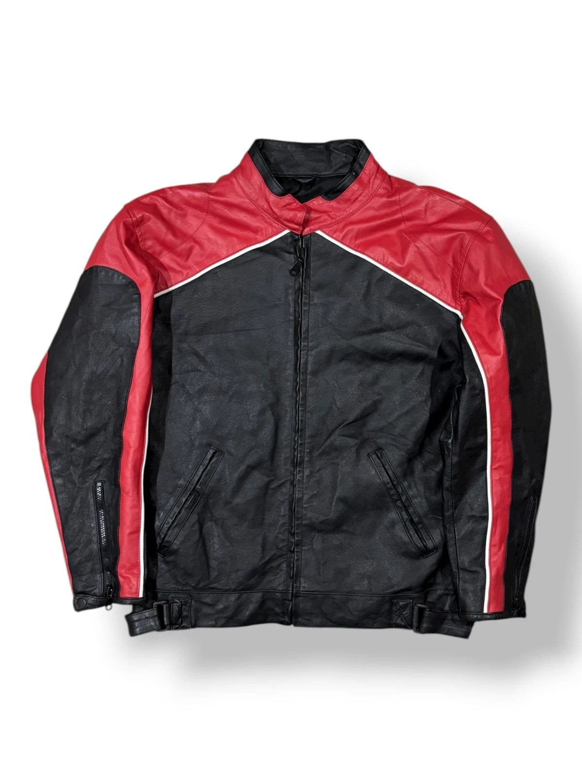 Vintage Moto Leather Jacket - Large - Red & Black Burk's Bay Coat