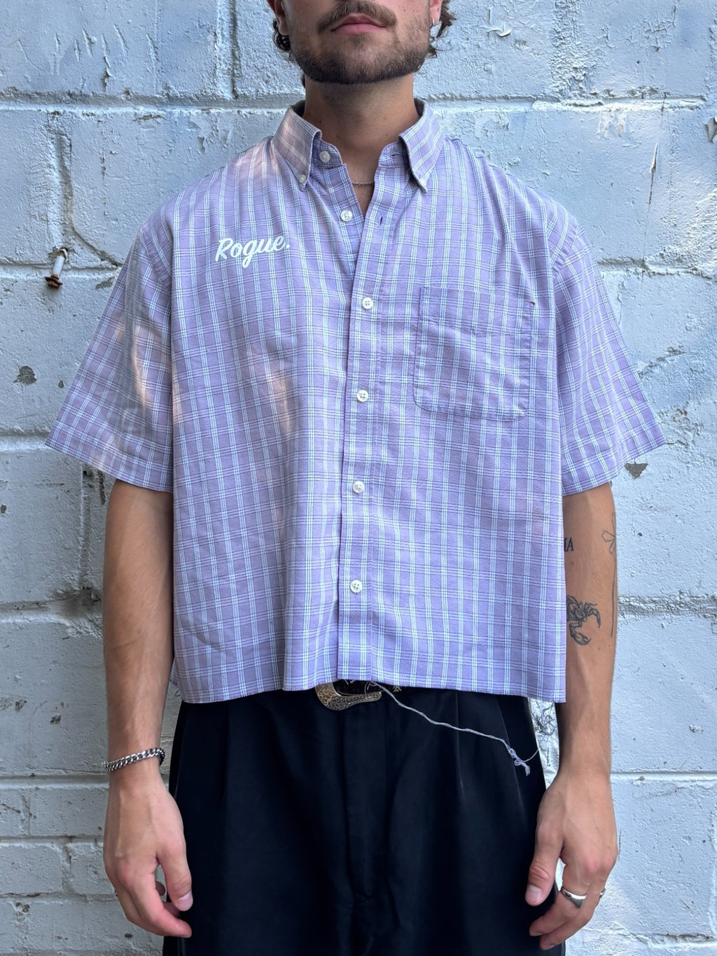Vintage Roguehaus Plaid Cropped Button Up Shirt