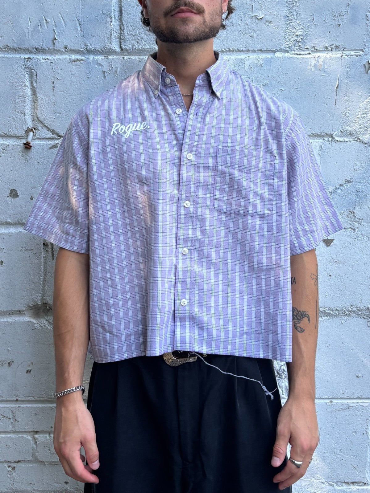 Vintage Roguehaus Plaid Cropped Button Up Shirt