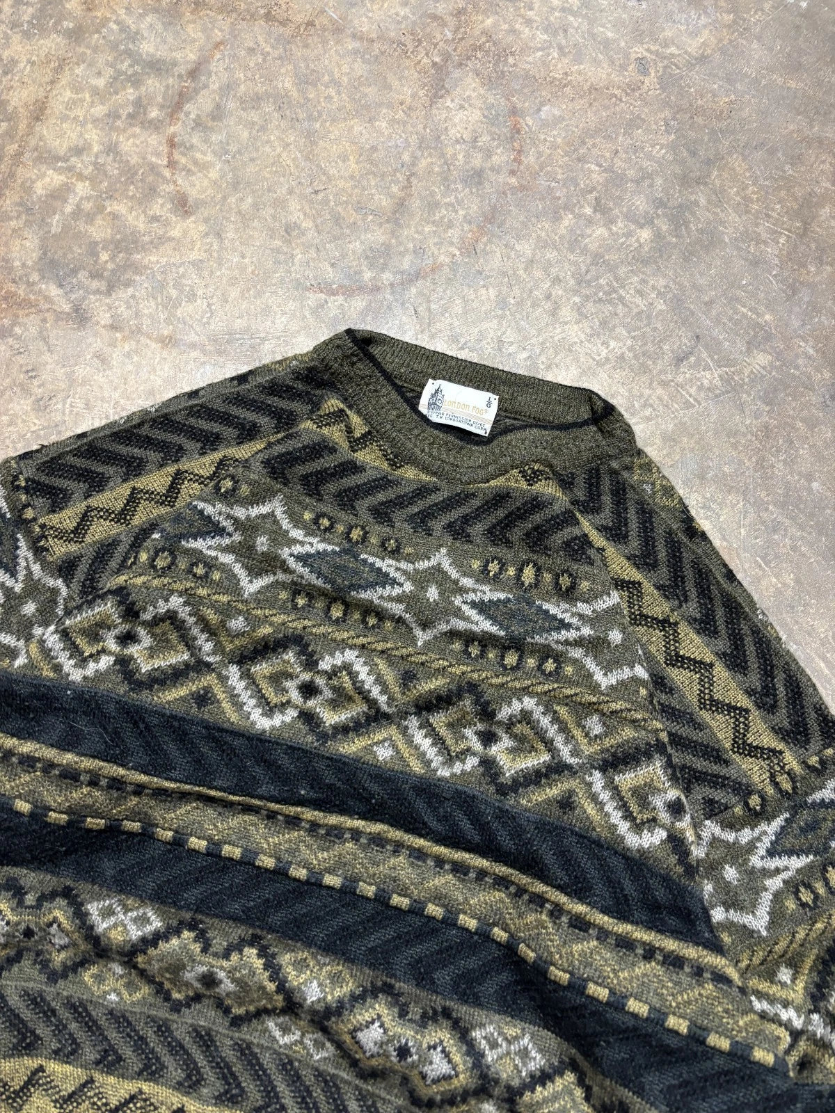 Vintage 1990s London Fog Wool Knit Sweater / Size Large / Green Earth Tones