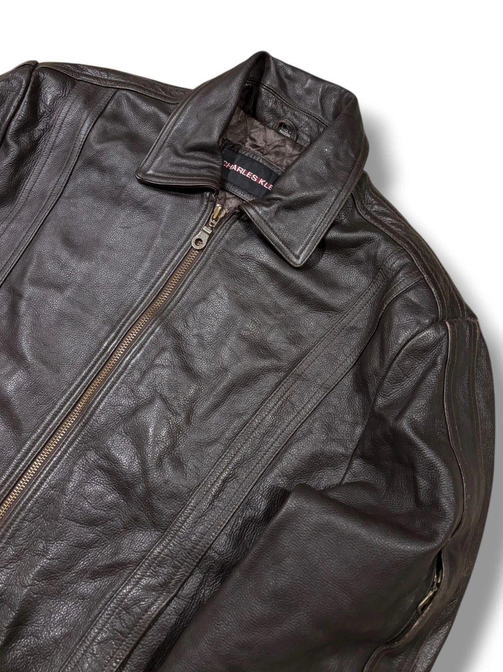 Vintage Dark Brown Leather Jacket - Large - Charles Klein Straight Cut Insulated