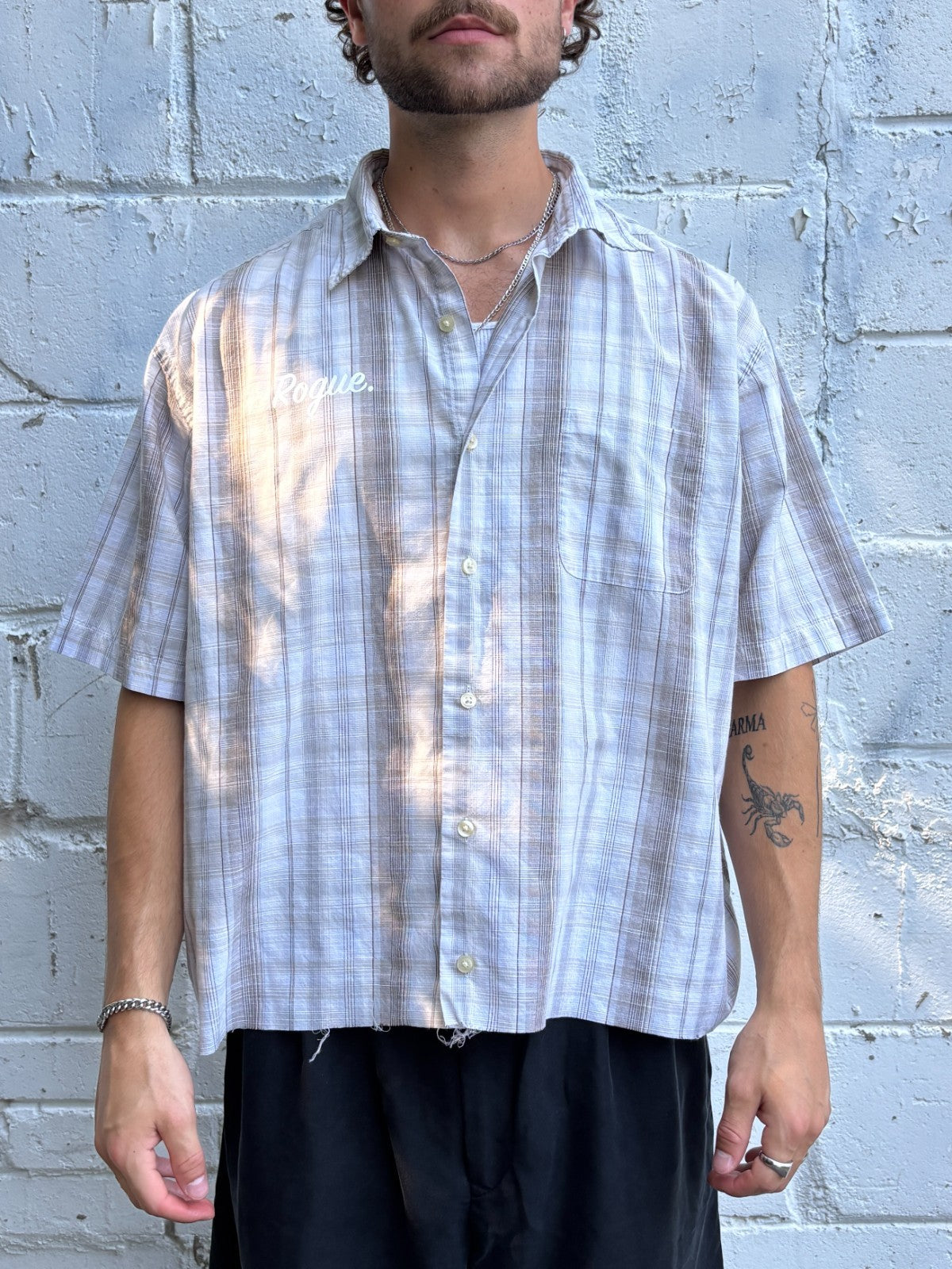 Vintage Roguehaus Plaid Cropped Button Up Shirt