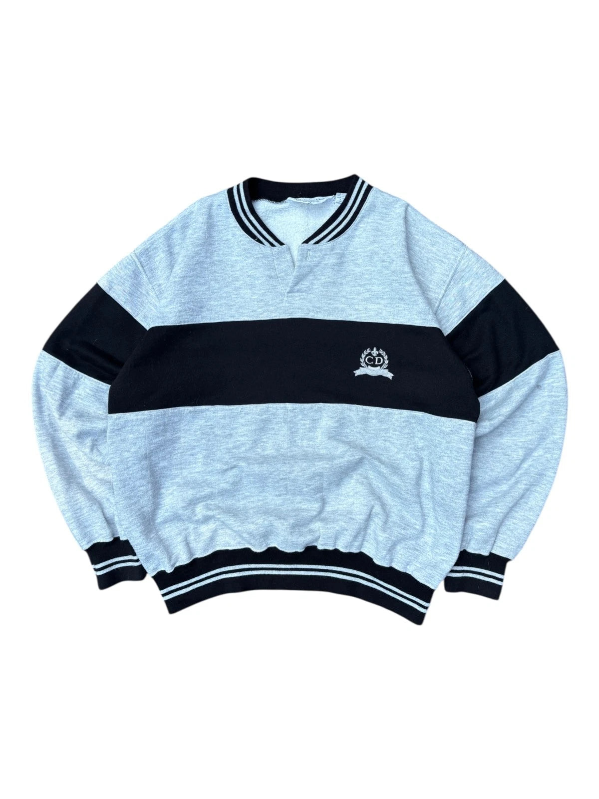 Vintage 1990s Christian Dior Sweatshirt - Large - Gray & Black Sweater