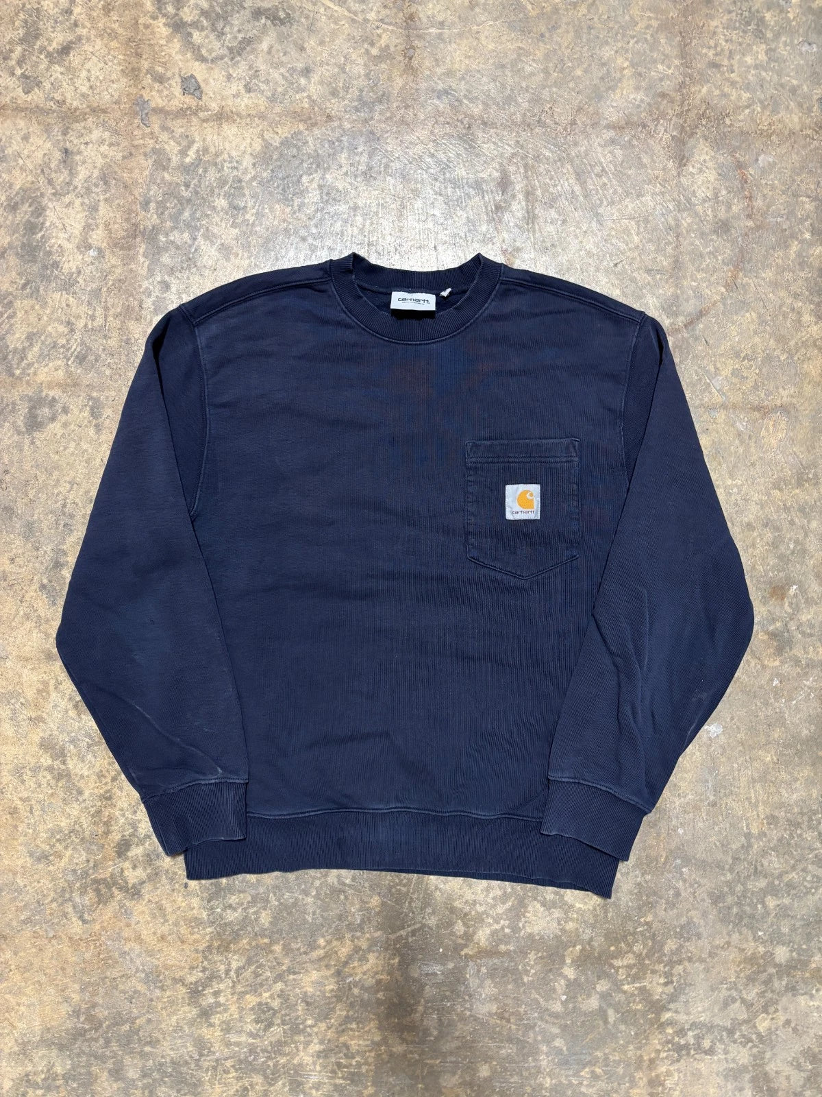 Vintage Carhartt Pocket Sweatshirt - Workwear Sweater - Size Medium - Navy Blue