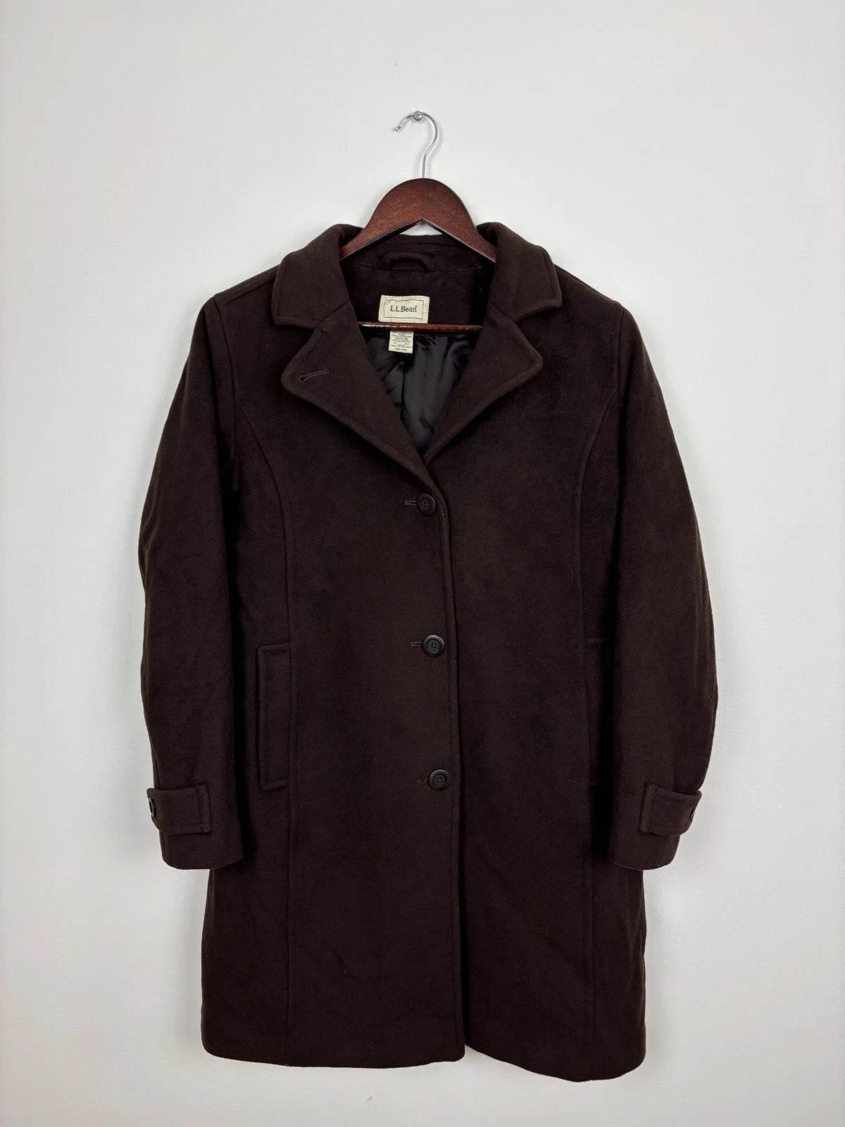 Vintage L.L.Bean Brown Wool Overcoat - Large - Womens Minimalist Warm Jacket