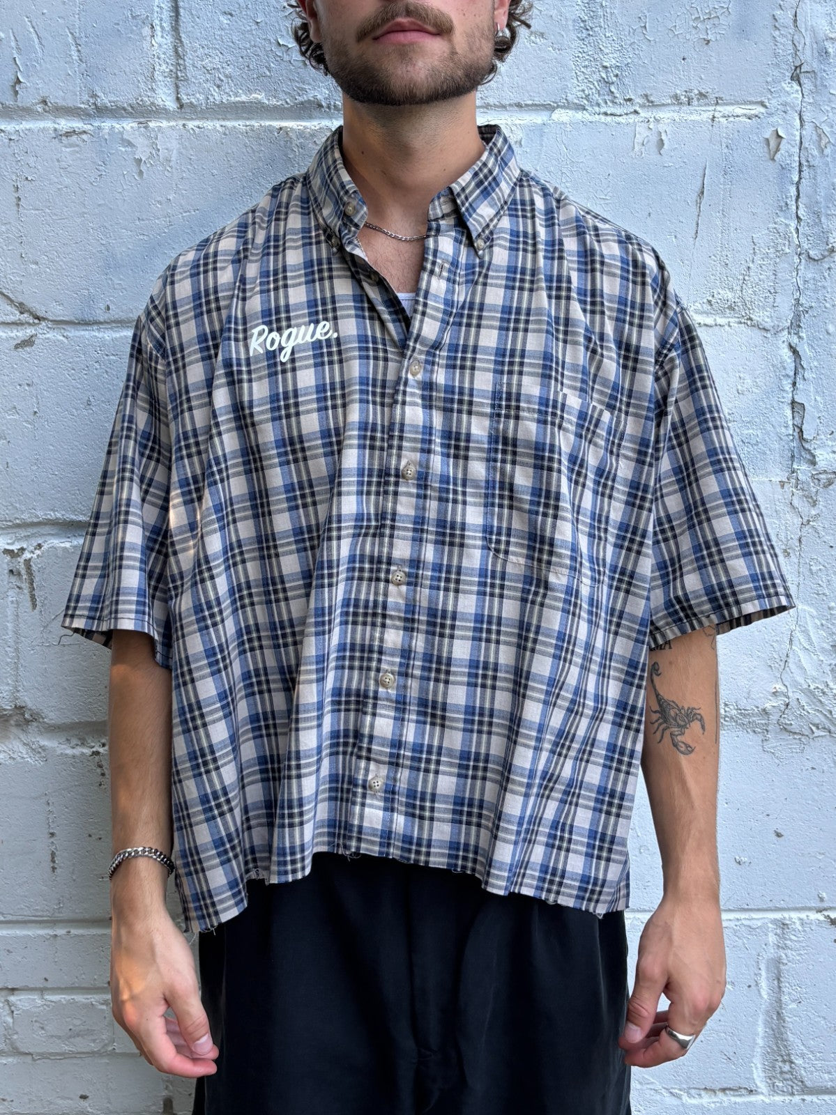 Vintage Roguehaus Plaid Cropped Button Up Shirt