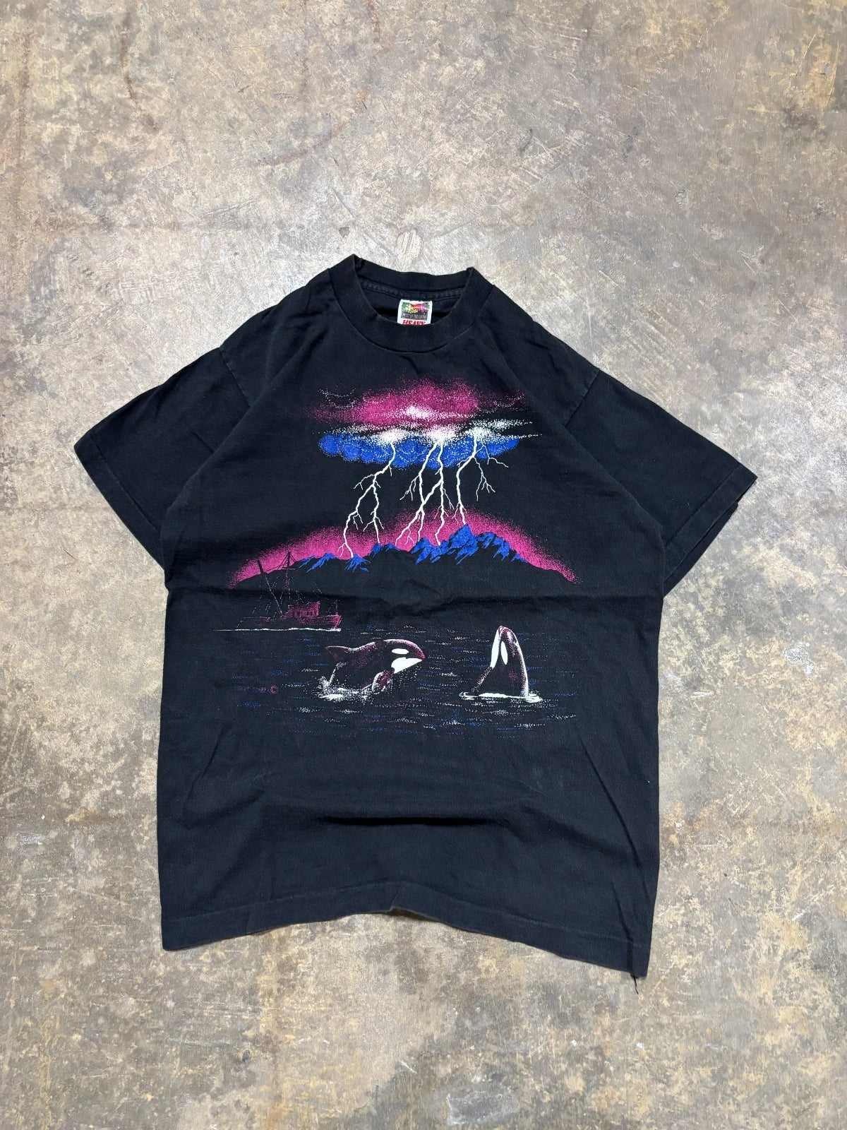 Vintage 1990s Orca Graphic T-Shirt / Size Medium / Black / Animal Nature Tee