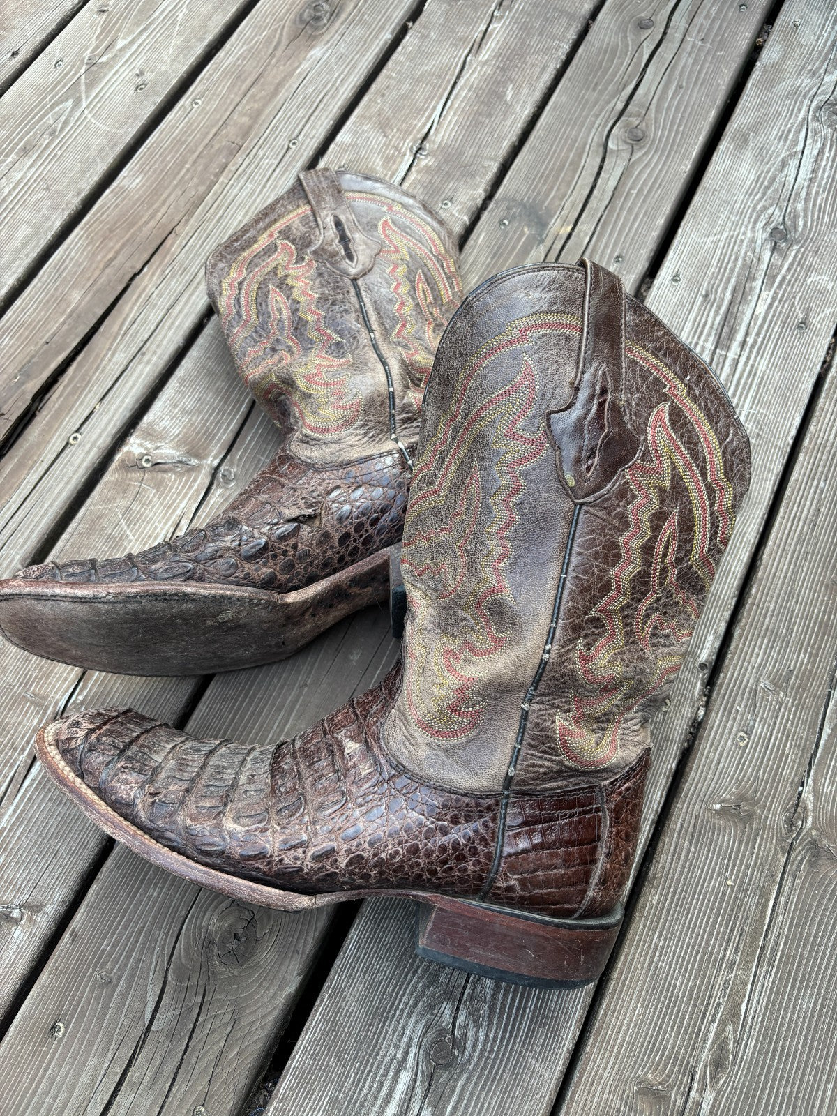 Lucchese Crocodile Caiman Tail Square Toe Cowboy Boots