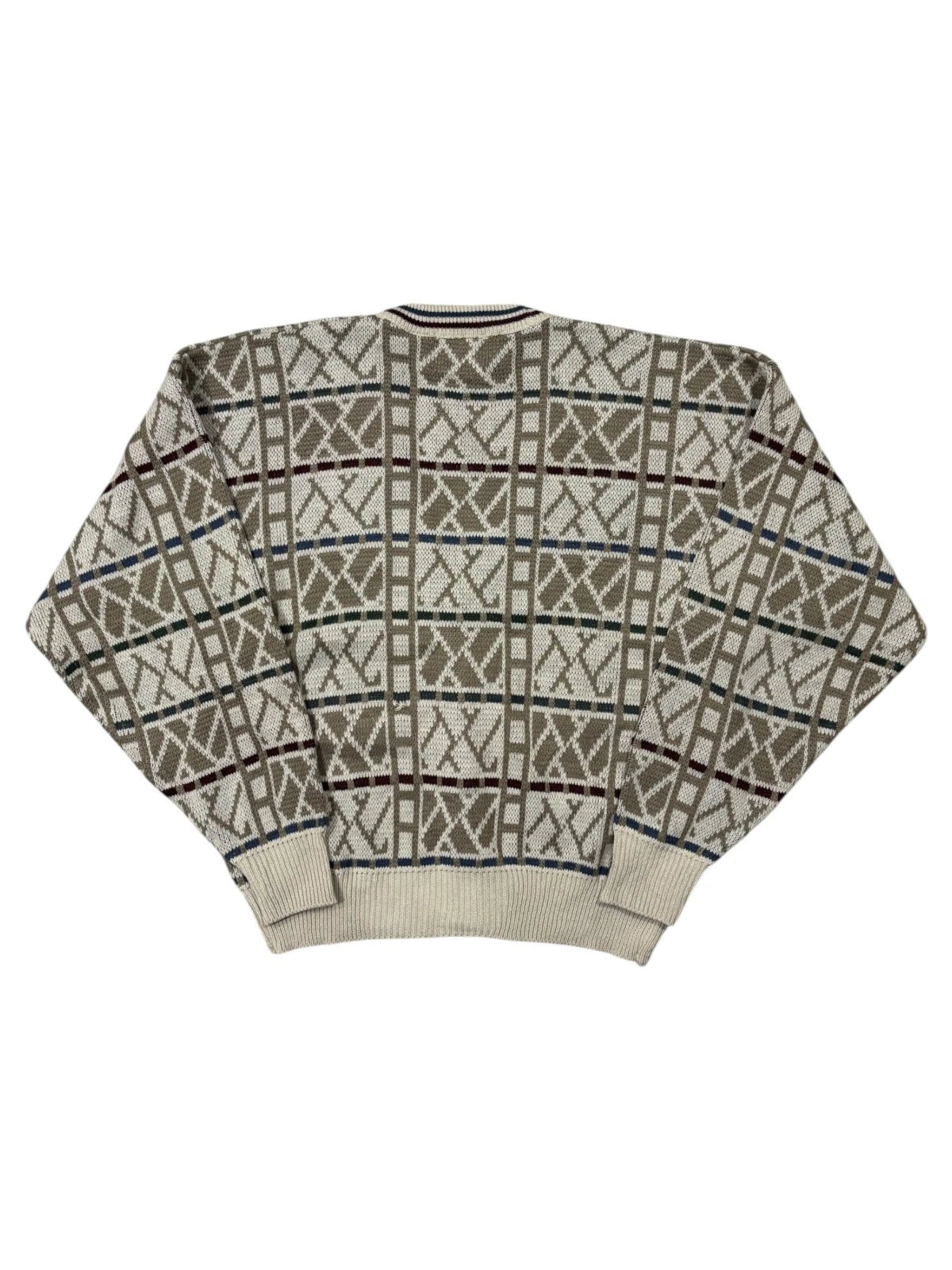 Vintage 1990s Patterned Cardigan Sweater - Large - Cream White - New With Tags