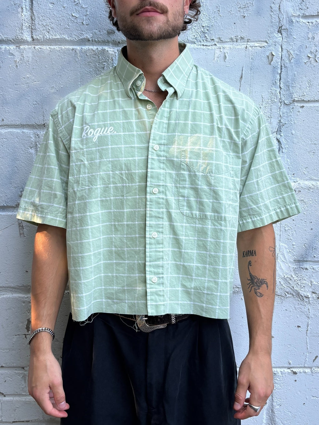 Vintage Roguehaus Plaid Cropped Button Up Shirt