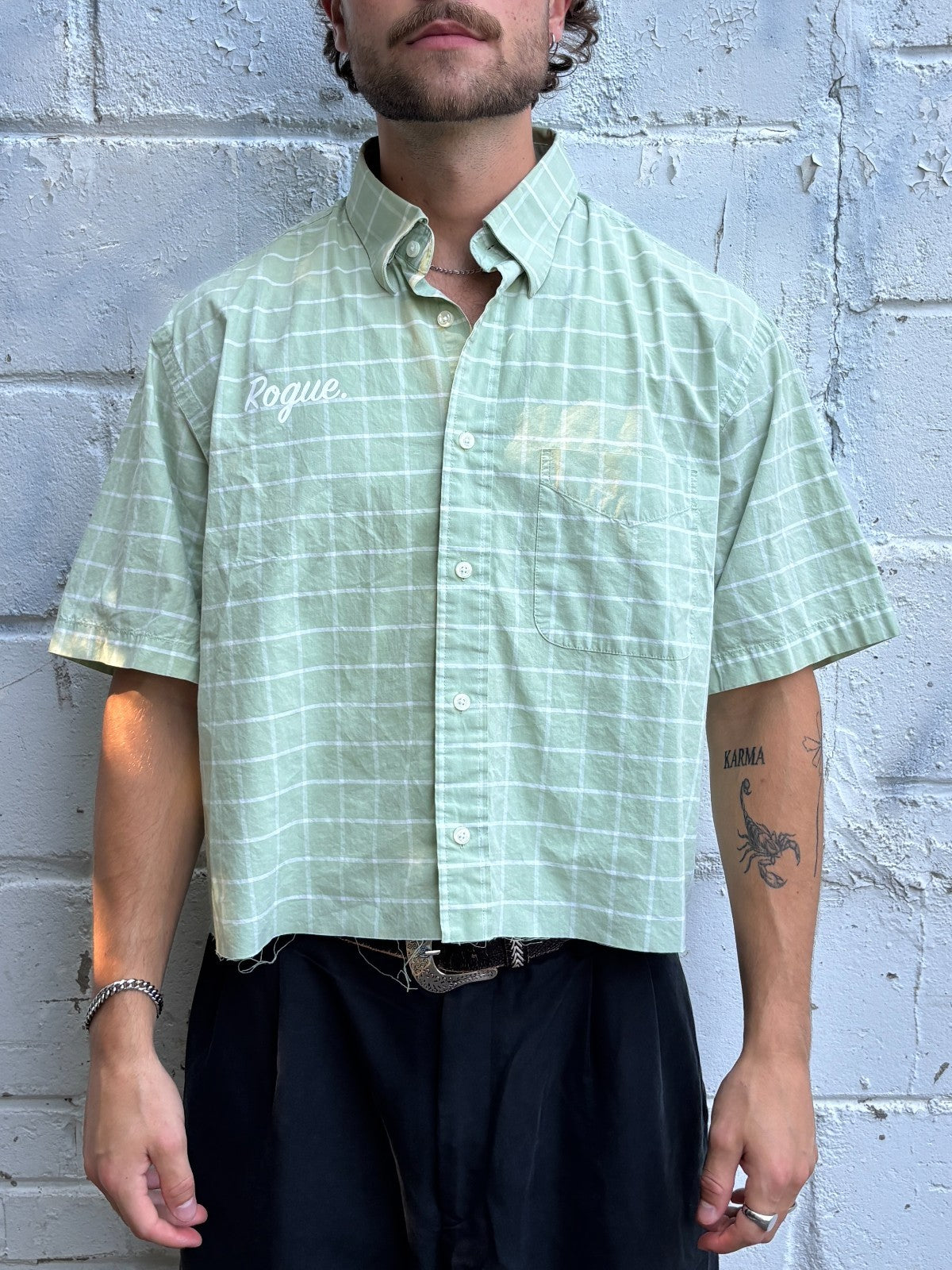 Vintage Roguehaus Plaid Cropped Button Up Shirt