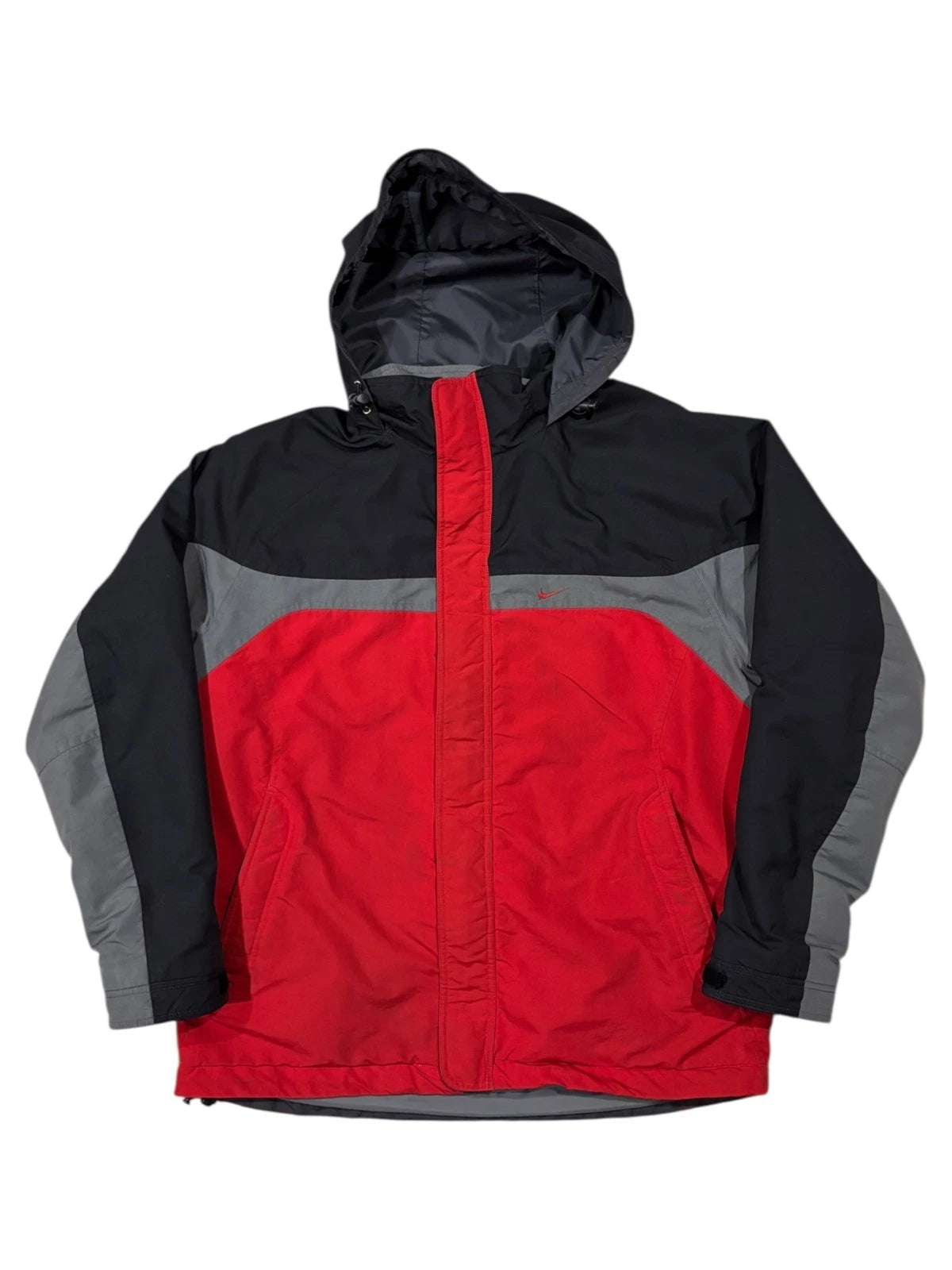 Vintage Nike Winter Jacket - Size Large - Fleece Lined Warm Coat - Red & Black