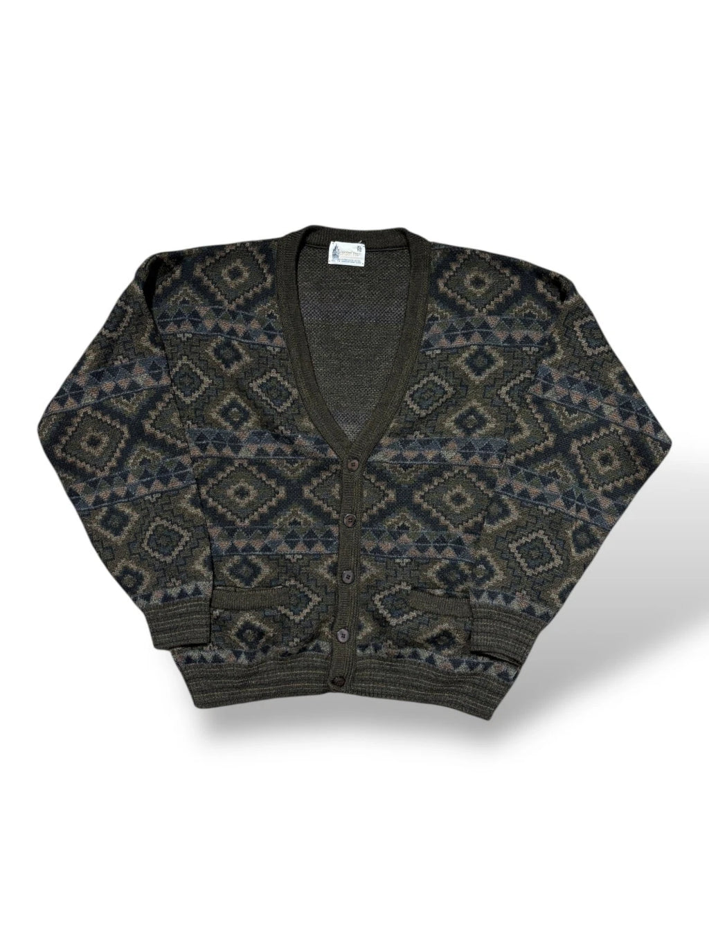 Vintage 1990s London Fog Cardigan Sweater - XL - Earth Tone Abstract Pattern