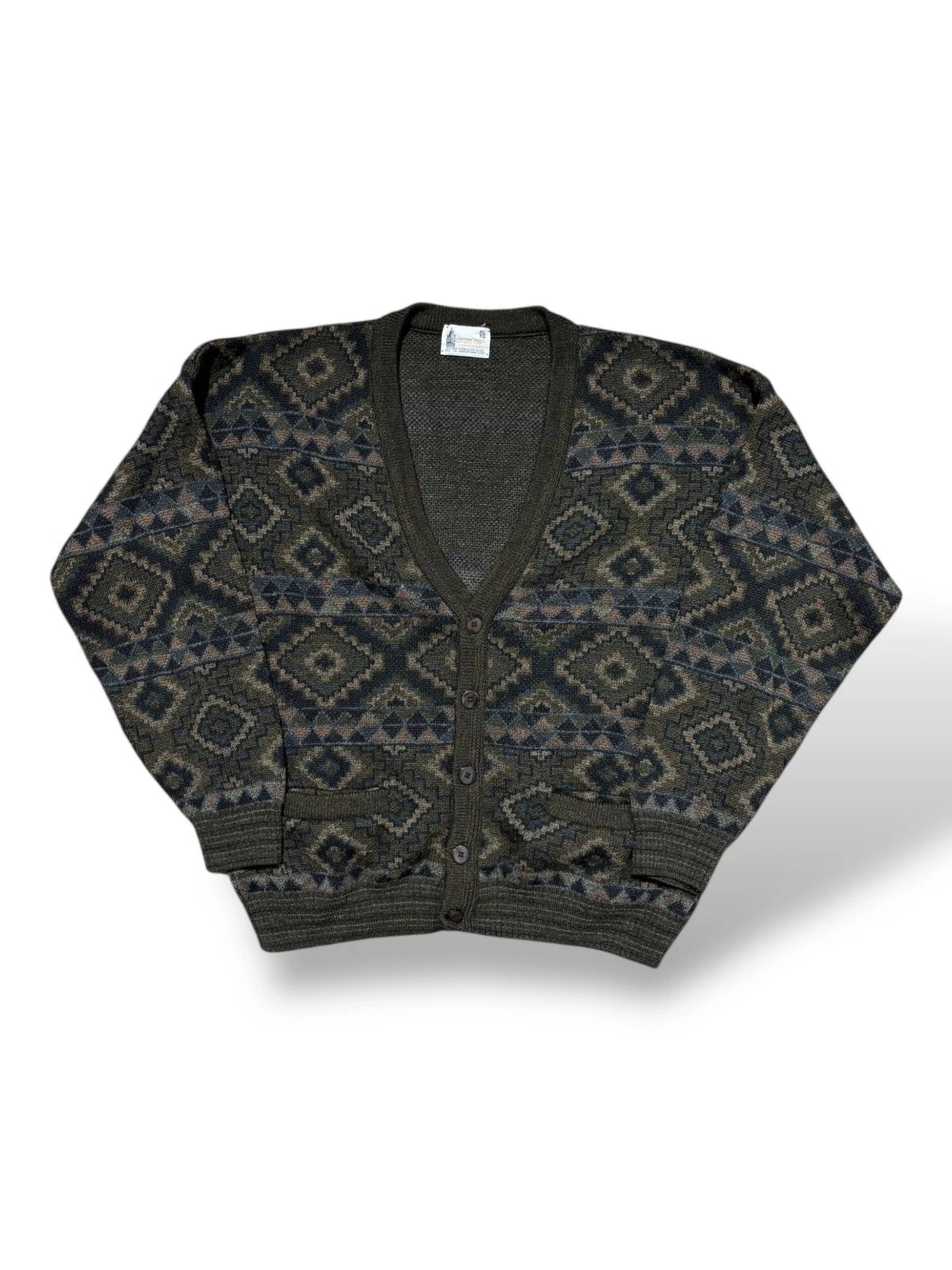 Vintage 1990s London Fog Cardigan Sweater - XL - Earth Tone Abstract Pattern