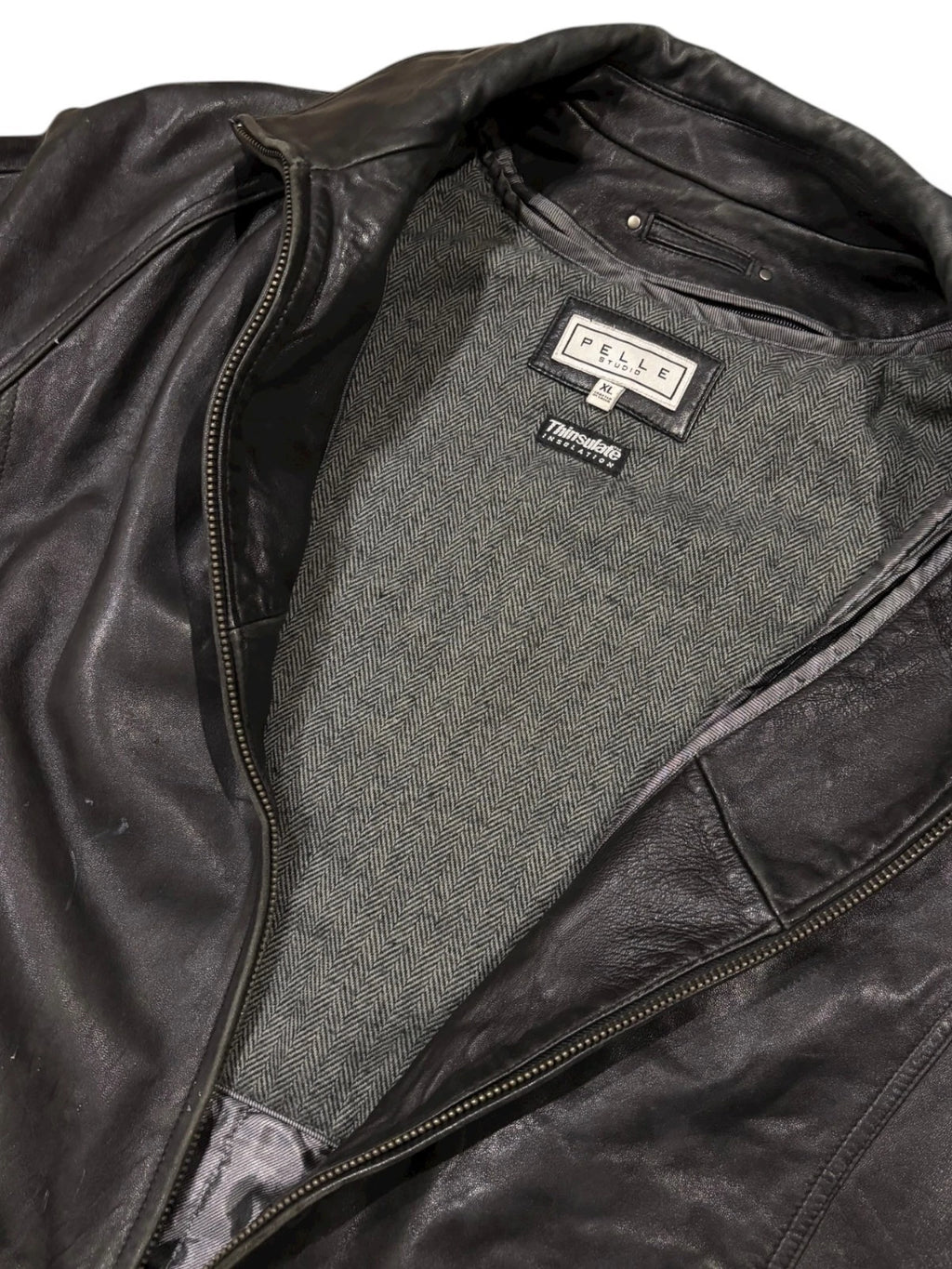 Vintage Black Pelle Leather Jacket - XL - Insulated Bomber Coat