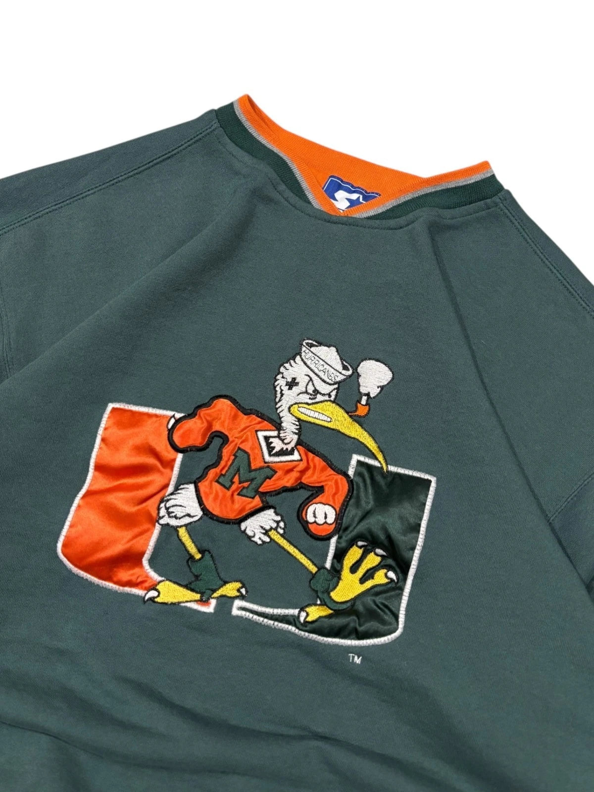 Vintage 1990s Starter Miami Hurricanes Sweatshirt - Large - Green - NCAA