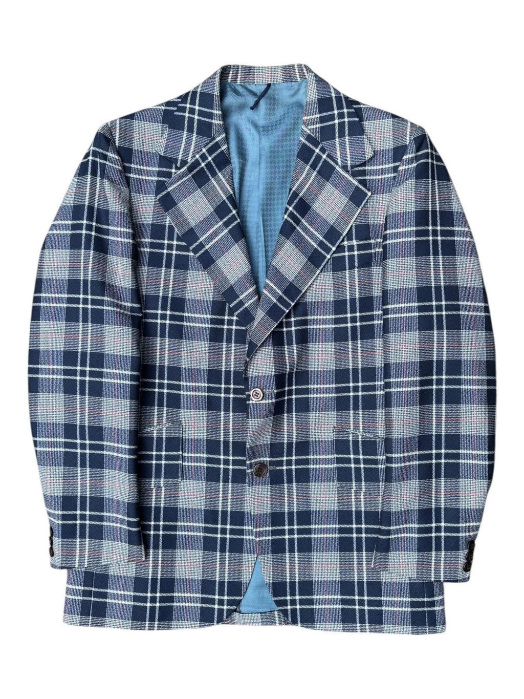 Vintage 1980s Blue Plaid Blazer - Medium - Overcoat