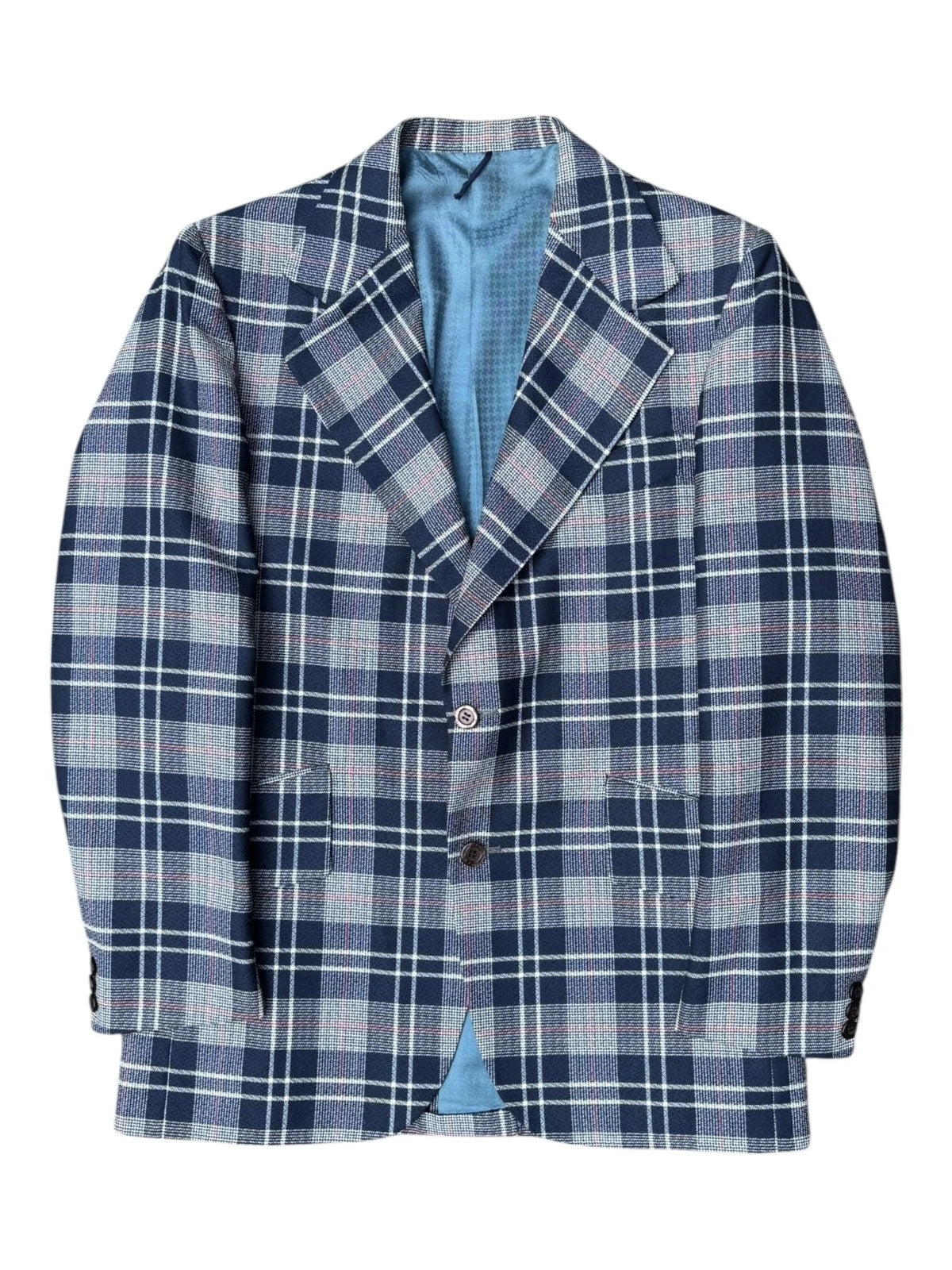 Vintage 1980s Blue Plaid Blazer - Medium - Overcoat