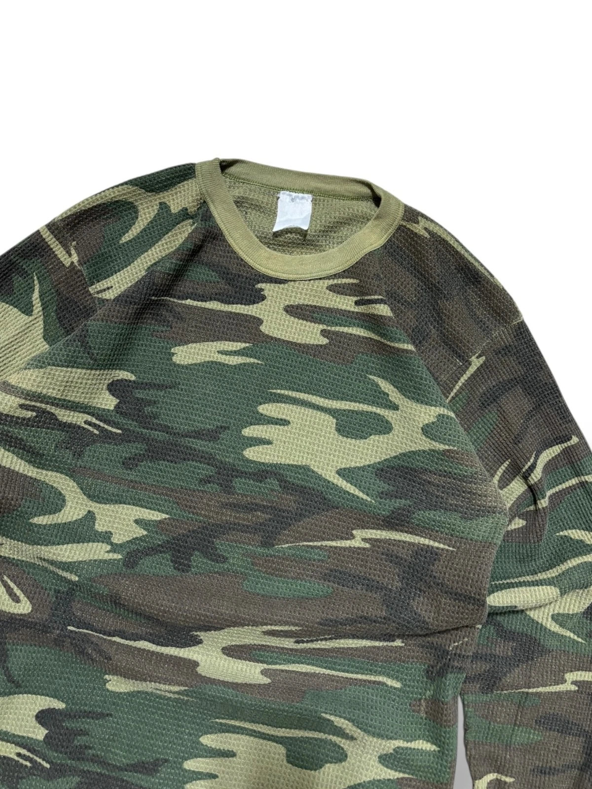 Vintage 1990s Camo Thermal Long Sleeve Shirt - Medium - Green Army