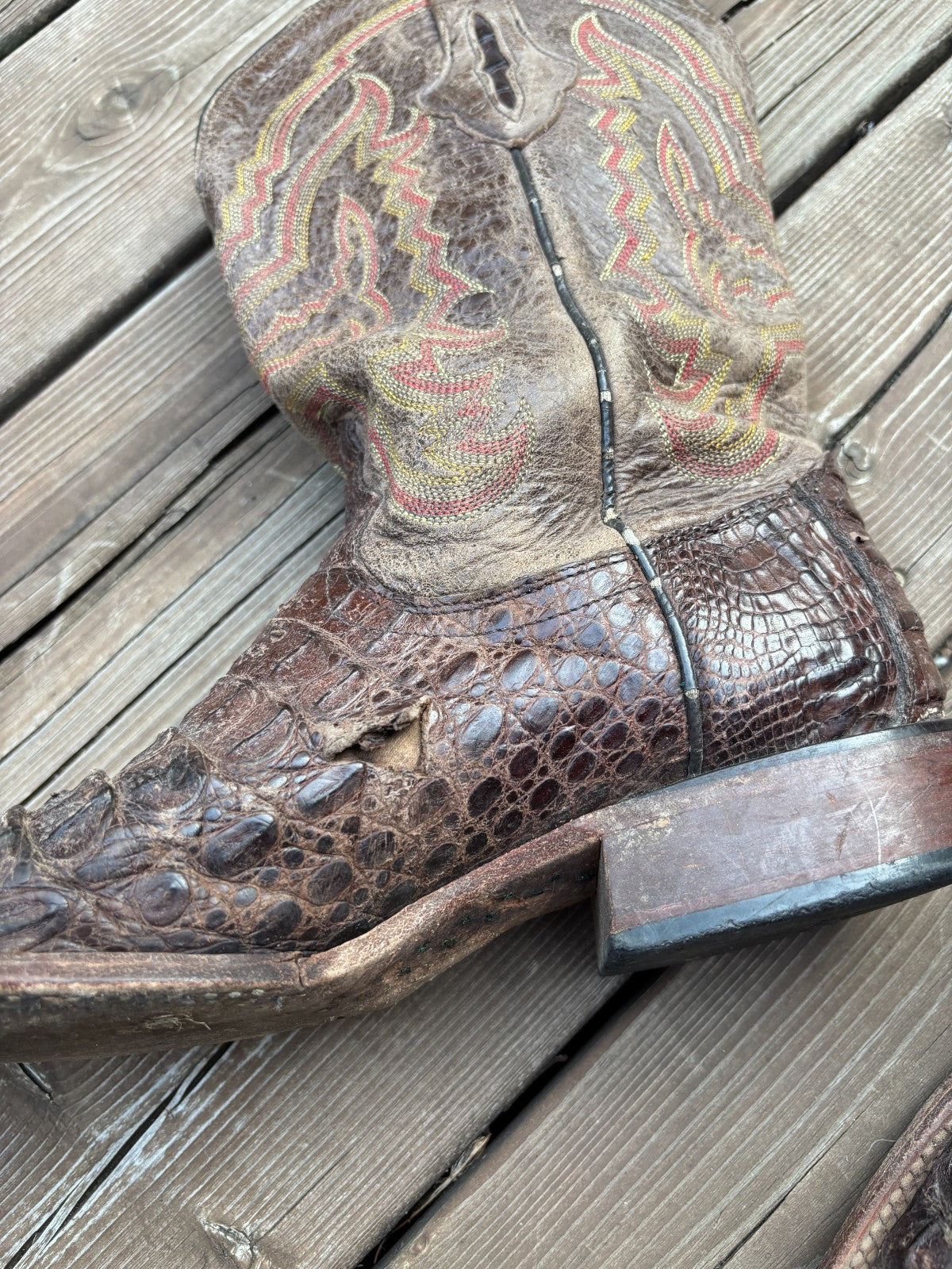 Lucchese Crocodile Caiman Tail Square Toe Cowboy Boots