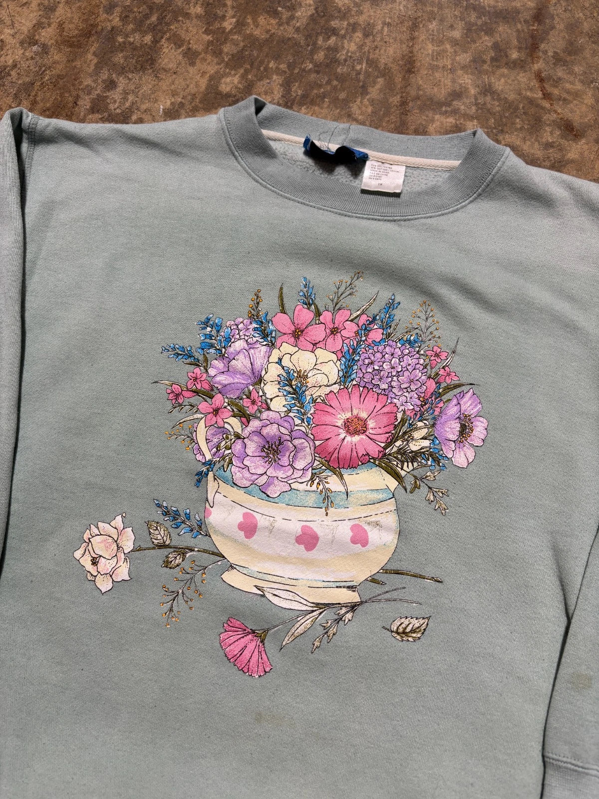 Vintage Flower Graphic Sweatshirt - Cute Spring Sweater - Size 1x - Green