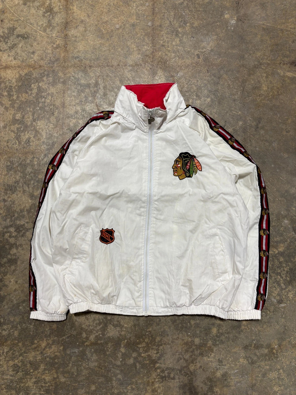 Vintage 1990s Chicago Blackhawks Jacket / Pro Player Zip Up / NHL Hockey / White