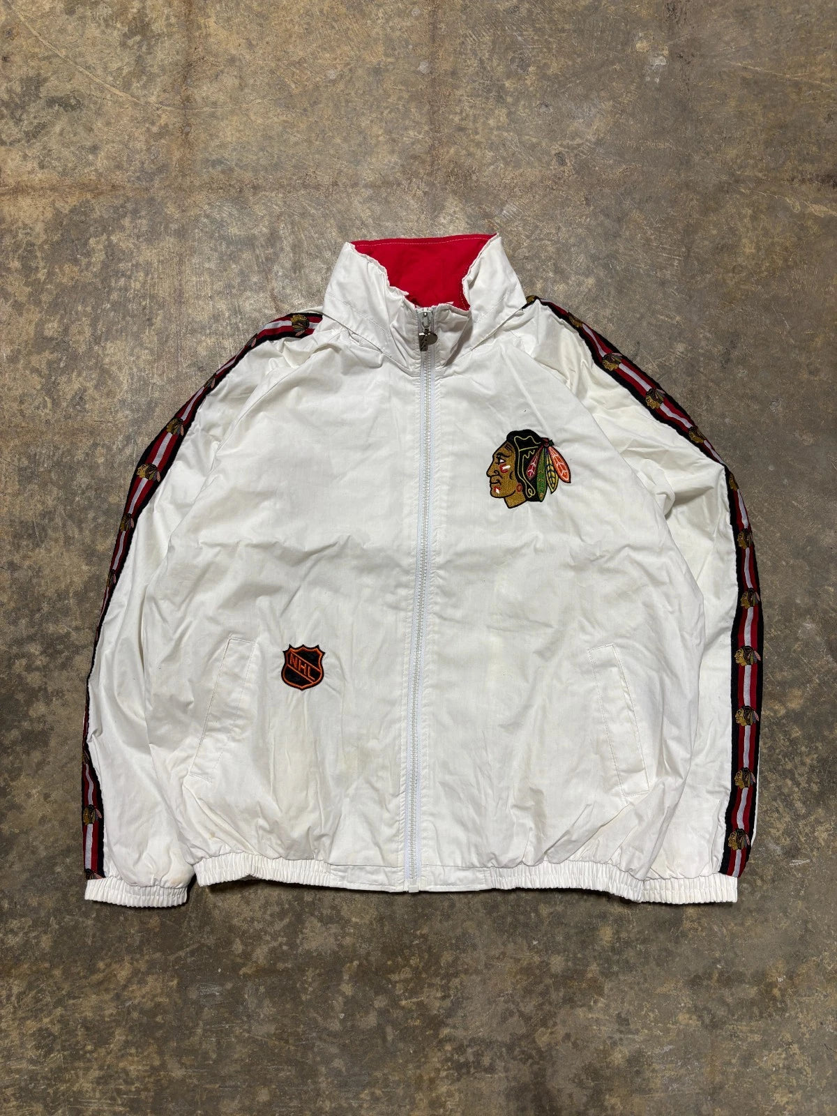 Vintage 1990s Chicago Blackhawks Jacket / Pro Player Zip Up / NHL Hockey / White