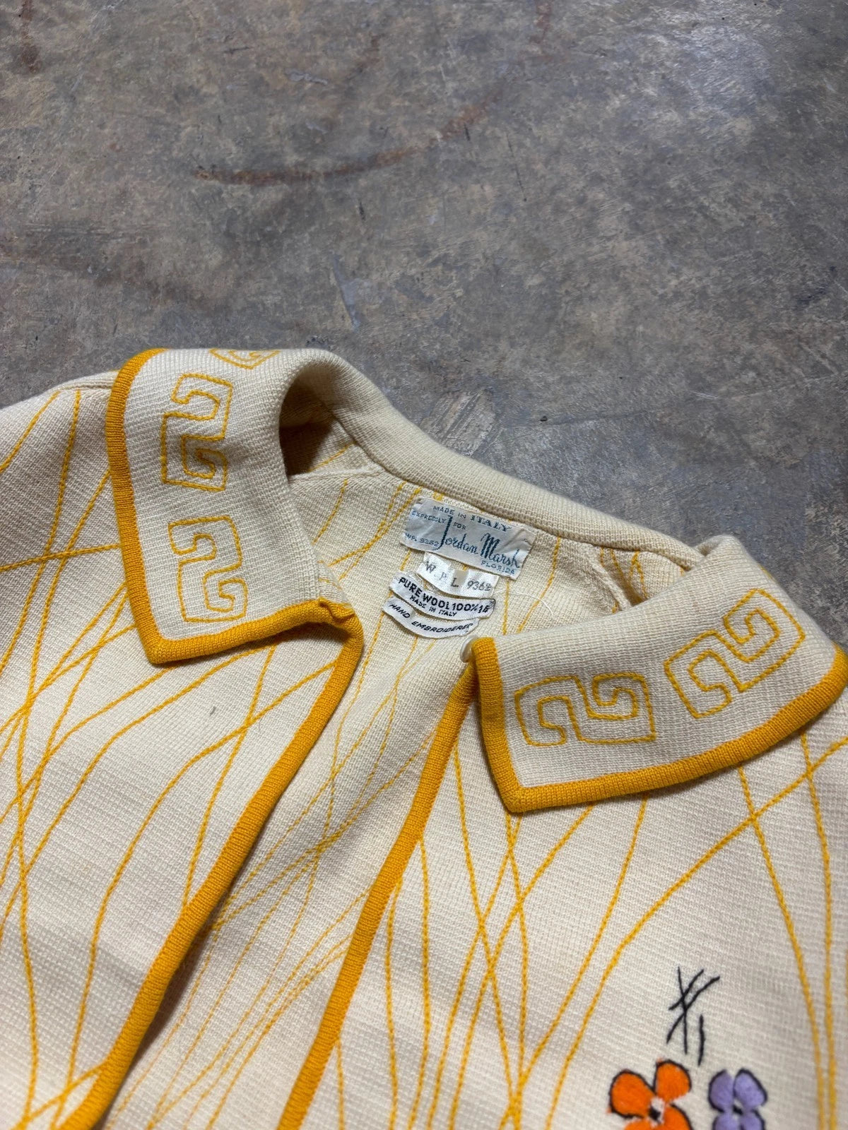 Vintage 1970s Italian Pure Wool Sweater / Size XXS / Beige / Hand Embroidered