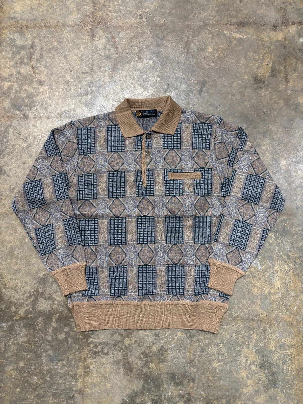 Vintage Quarter Button Knit Sweater / Jin Tai / Size Medium / Earth Tone Colors