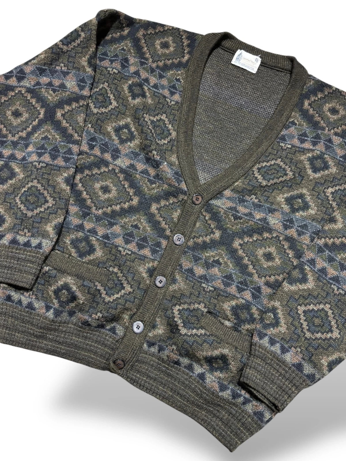 Vintage 1990s London Fog Cardigan Sweater - XL - Earth Tone Abstract Pattern