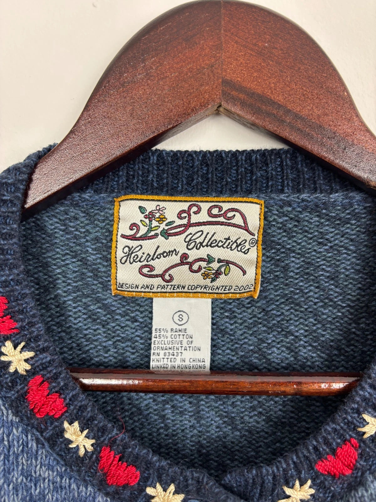 Vintage 1990s Blue Cute Hearts Knit Sweater - Grandma Button Up - Size Small