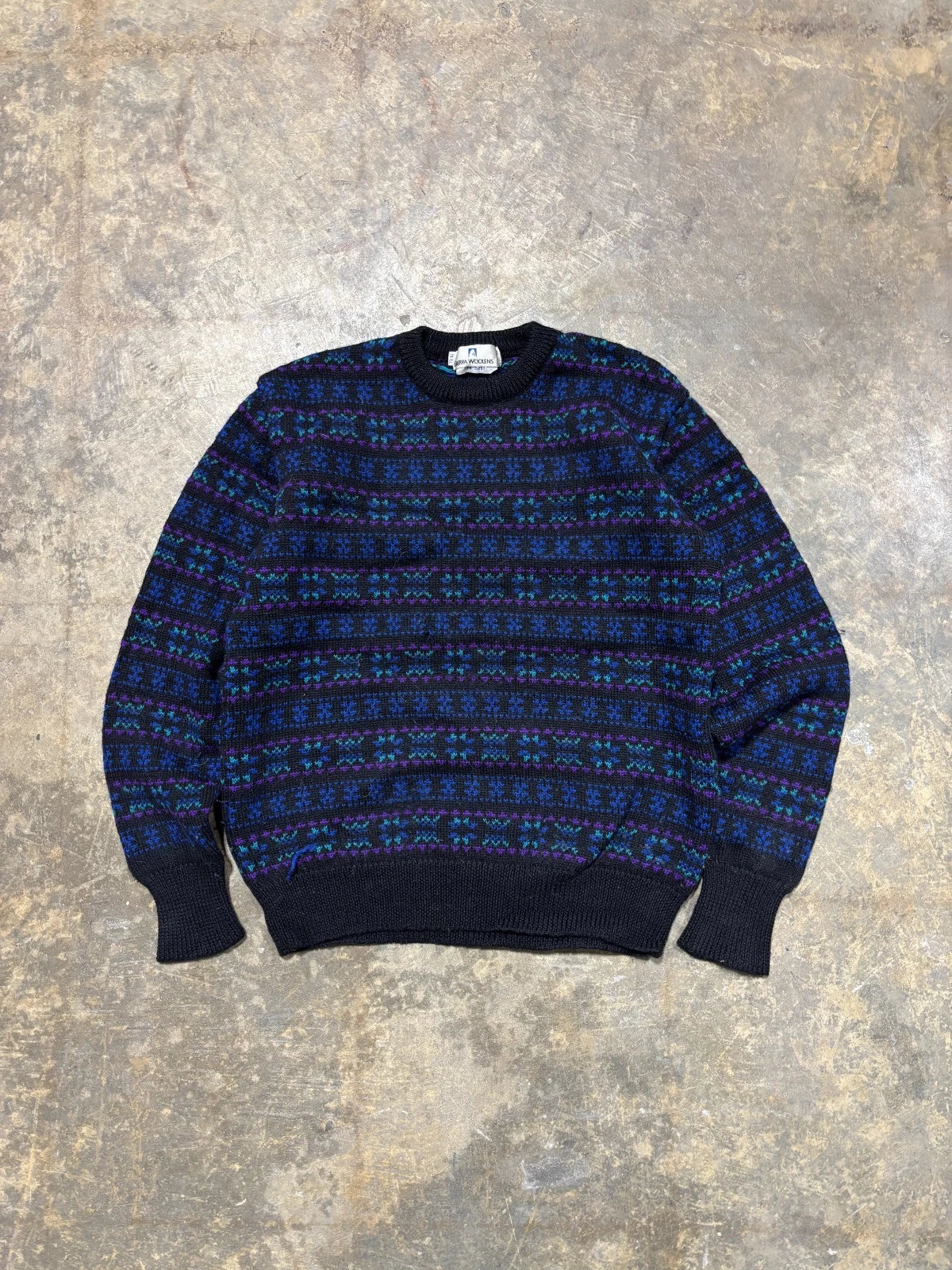 Vintage 1990s Wool Sierra Woolens Sweater / Size Medium / Abstract Multi Color